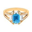 2.5 CT Octagon Swiss Blue Topaz Art Deco Engagement Ring with Moissanite Swiss Blue Topaz - ( AAA ) - Quality - Rosec Jewels