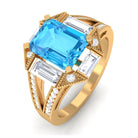 2.5 CT Octagon Swiss Blue Topaz Art Deco Engagement Ring with Moissanite Swiss Blue Topaz - ( AAA ) - Quality - Rosec Jewels