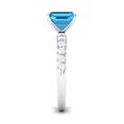 Asscher Cut Swiss Blue Topaz and Diamond Side Stones Ring Swiss Blue Topaz - ( AAA ) - Quality - Rosec Jewels