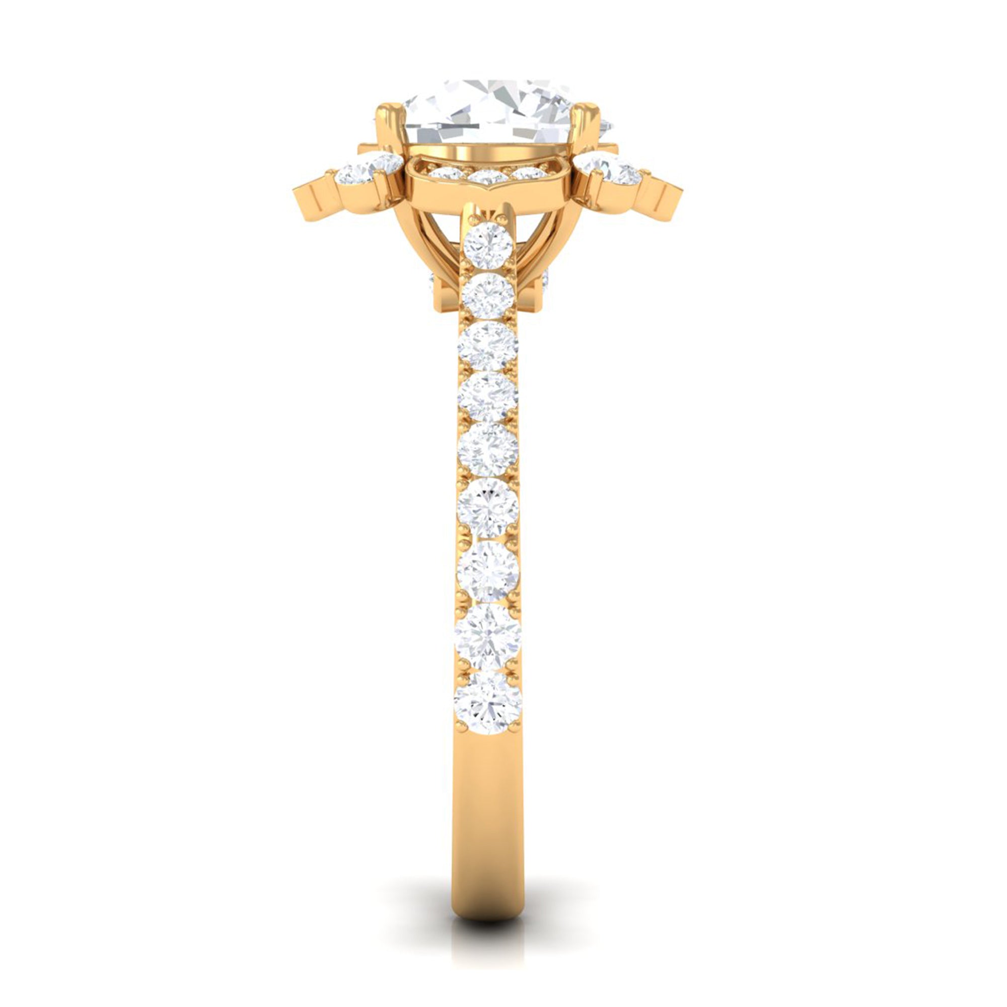 Cubic Zirconia Flower Engagement Ring in Gold Zircon - ( AAAA ) - Quality - Rosec Jewels