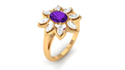 Oval Amethyst and Moissanite Cocktail Flower Ring Amethyst - ( AAA ) - Quality - Rosec Jewels
