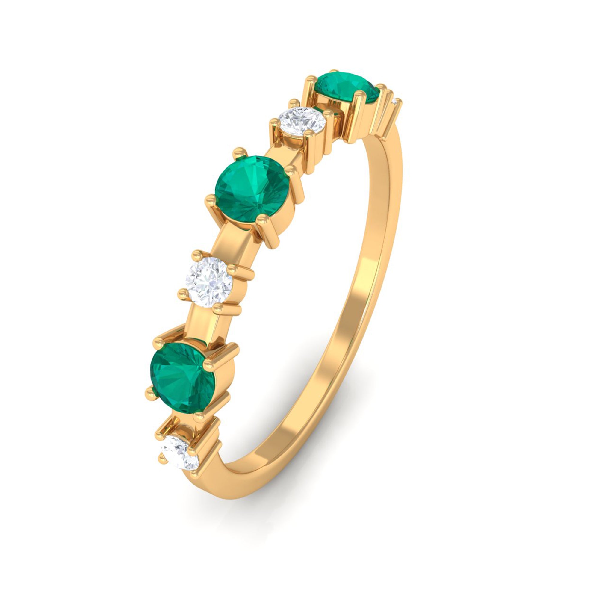 Emerald and Diamond Half Eternity Ring Emerald - ( AAA ) - Quality - Rosec Jewels