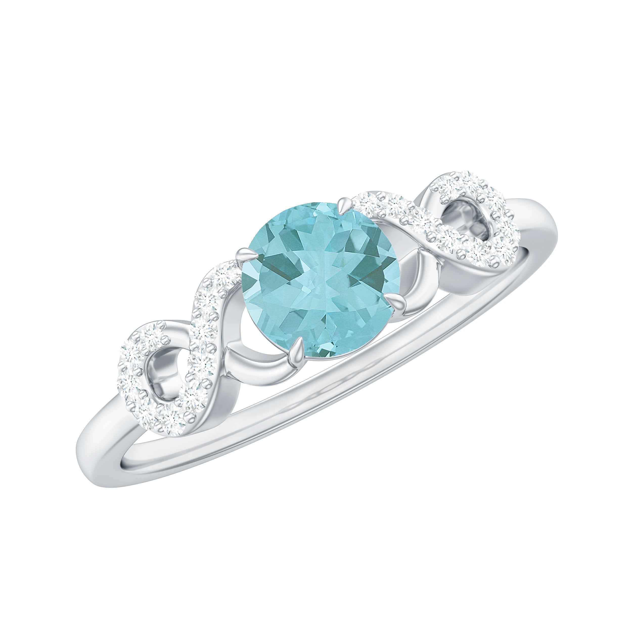 Round Sky Blue Topaz Solitaire Ring with Infinity Diamond Sky Blue Topaz - ( AAA ) - Quality - Rosec Jewels