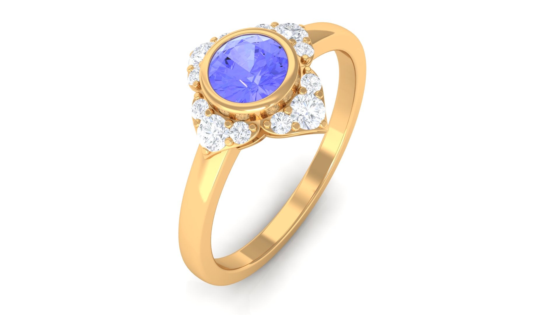 Round Tanzanite Vintage Engagement Ring with Diamond Accent Tanzanite - ( AAA ) - Quality - Rosec Jewels