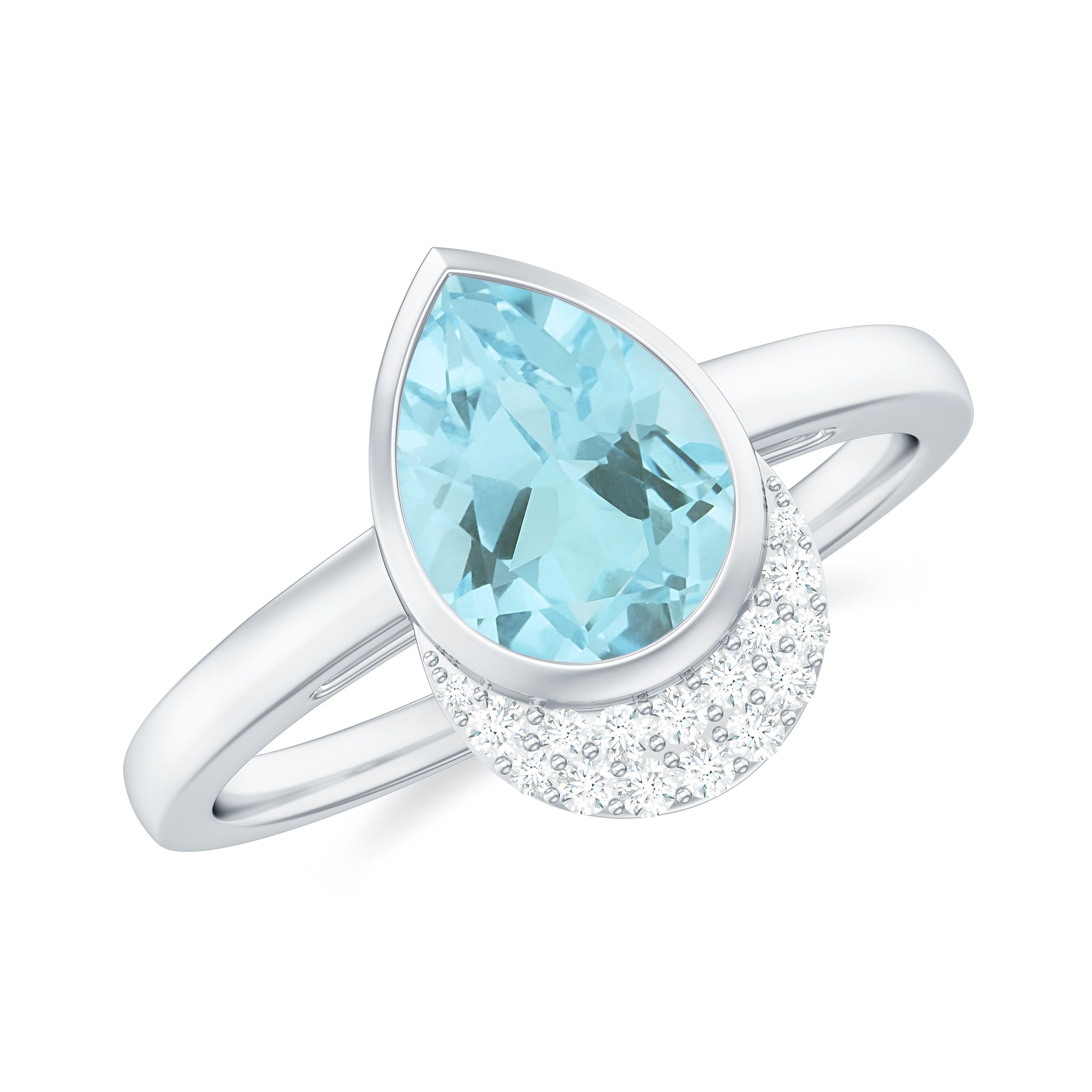 Bezel Set Sky Blue Topaz Teardrop Cocktail Ring with Diamond Accent Sky Blue Topaz - ( AAA ) - Quality - Rosec Jewels