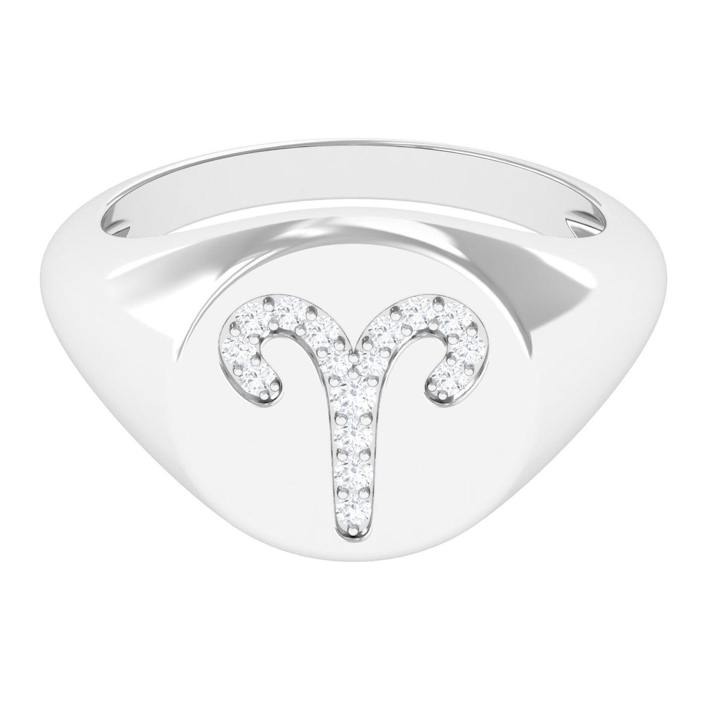 Cubic Zirconia Aries Zodiac Signet Ring Zircon - ( AAAA ) - Quality - Rosec Jewels