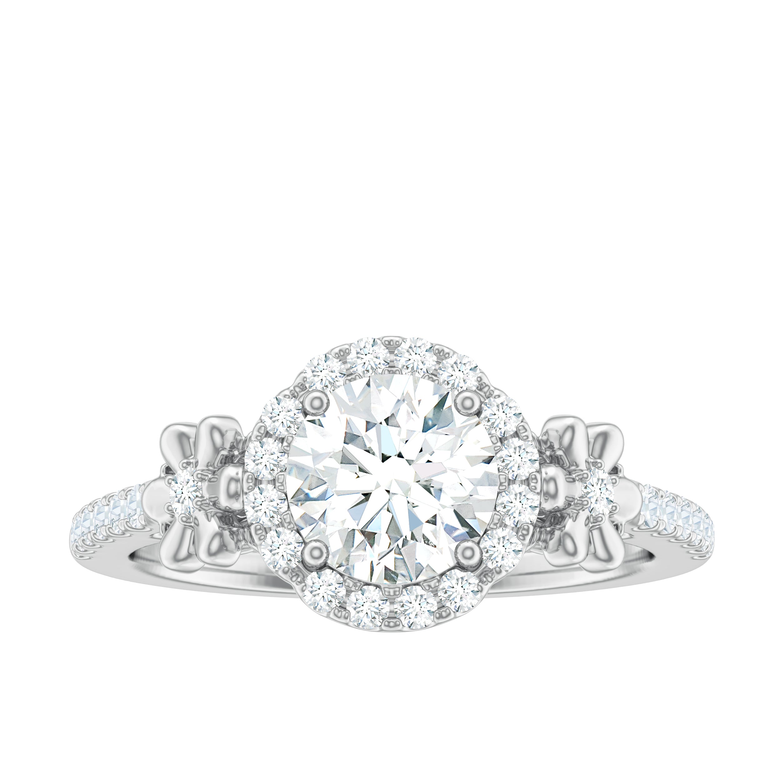 Certified Moissanite Flower Engagement Ring in Gold Moissanite - ( D-VS1 ) - Color and Clarity - Rosec Jewels