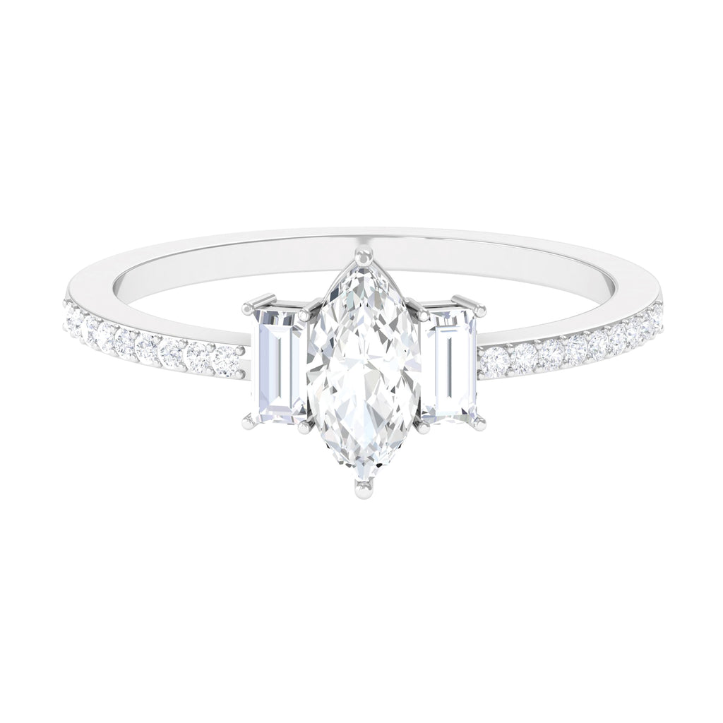 1.25 CT Zircon Three Stone Engagement Ring with Side Stones Zircon - ( AAAA ) - Quality - Rosec Jewels