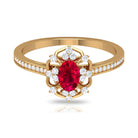 Vintage Style Created Ruby and Diamond Flower Engagement Ring Lab Created Ruby - ( AAAA ) - Quality - Rosec Jewels