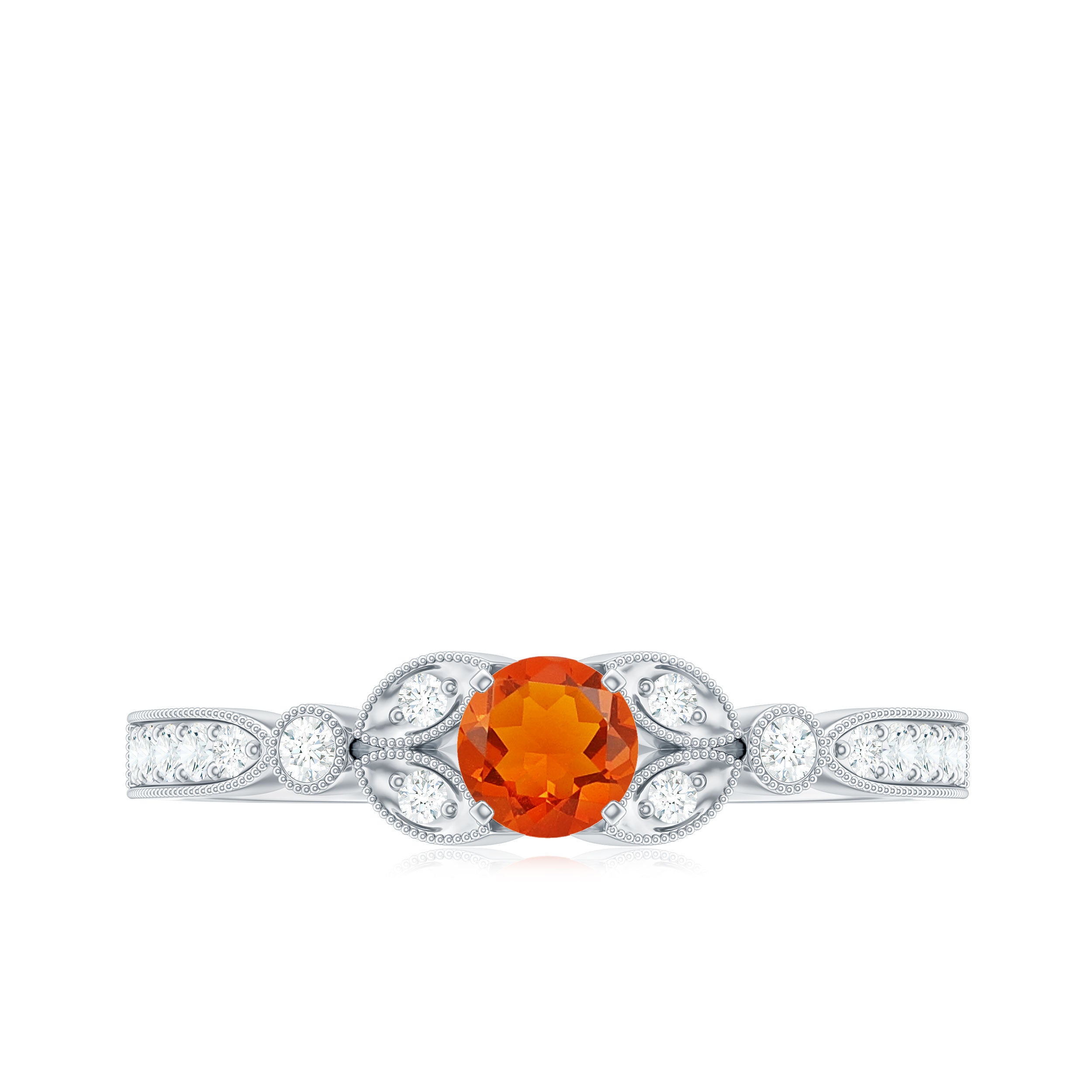 Minimal Fire Opal and Diamond Promise Ring Fire Opal - ( AAA ) - Quality - Rosec Jewels