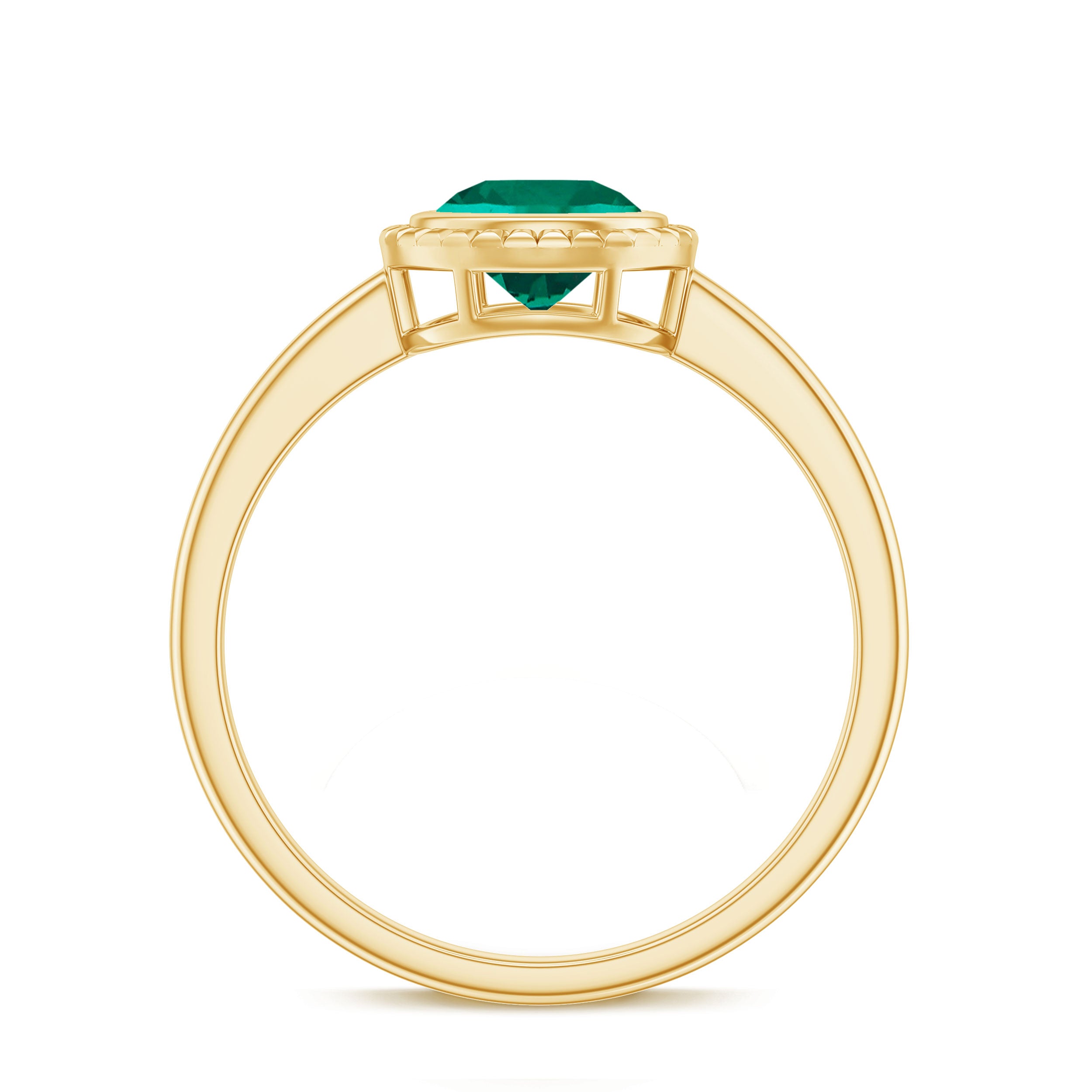 Round Lab-Created Emerald Solitaire Gold Ring in Bezel Setting Lab Created Emerald - ( AAAA ) - Quality - Rosec Jewels