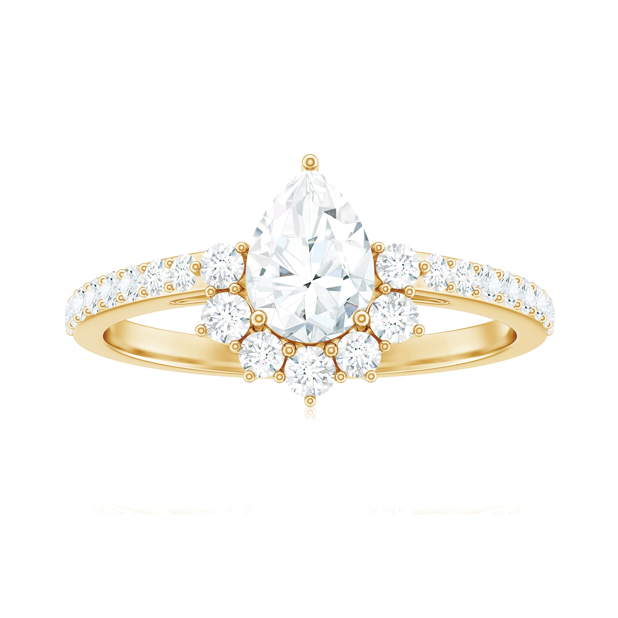 1.50 CT Half Halo Moissanite Teardrop Engagement Ring in Gold Moissanite - ( D-VS1 ) - Color and Clarity - Rosec Jewels
