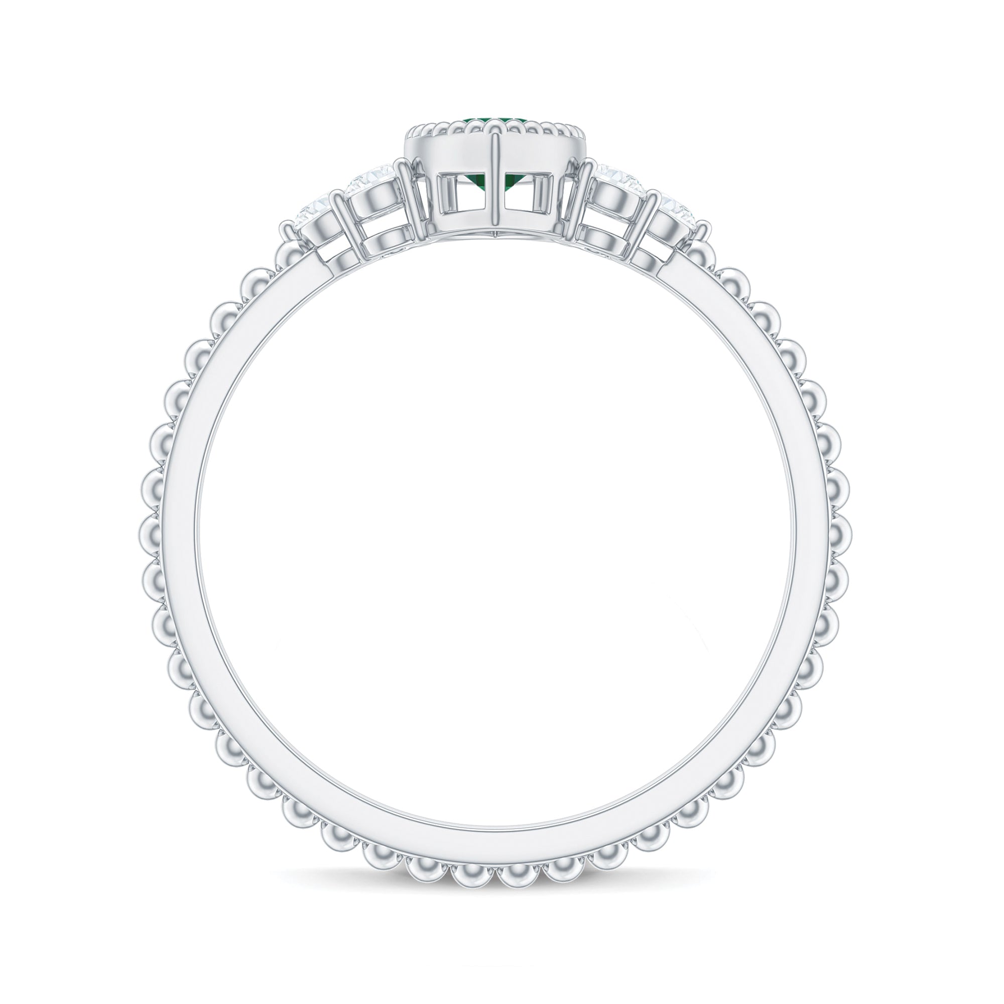 1.25 CT Bezel Set Emerald Solitaire Promise Ring with Diamond Trio Emerald - ( AAA ) - Quality - Rosec Jewels