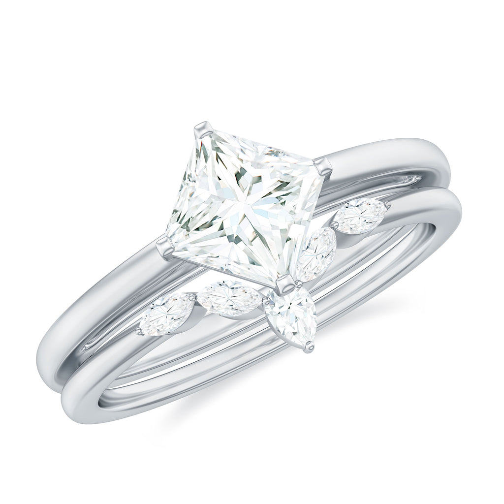 1.25 CT Princess Cut Moissanite Solitaire Wedding Ring Set Moissanite - ( D-VS1 ) - Color and Clarity - Rosec Jewels