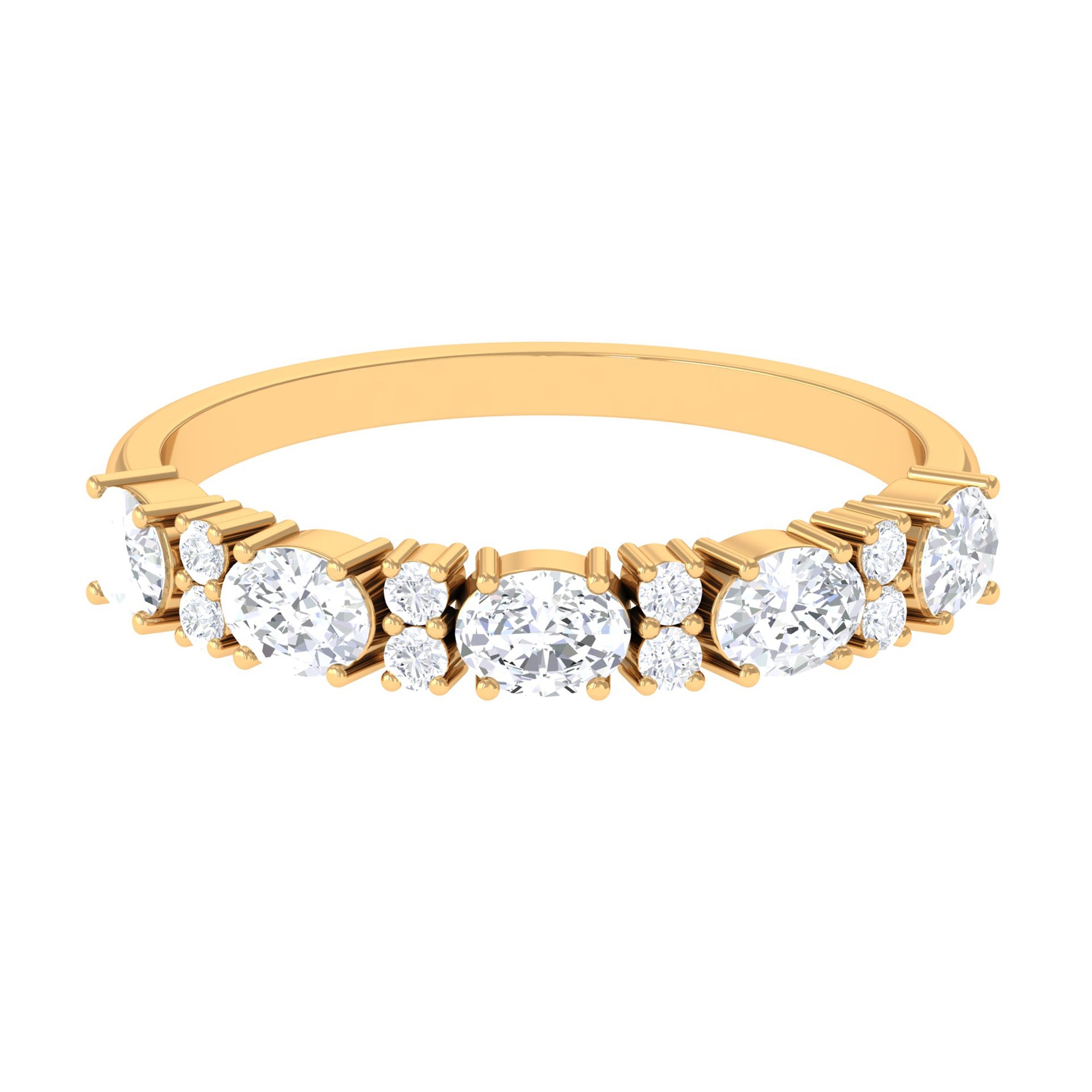 Oval and Round Zircon East West Half Eternity Ring in Gold Zircon - ( AAAA ) - Quality - Rosec Jewels