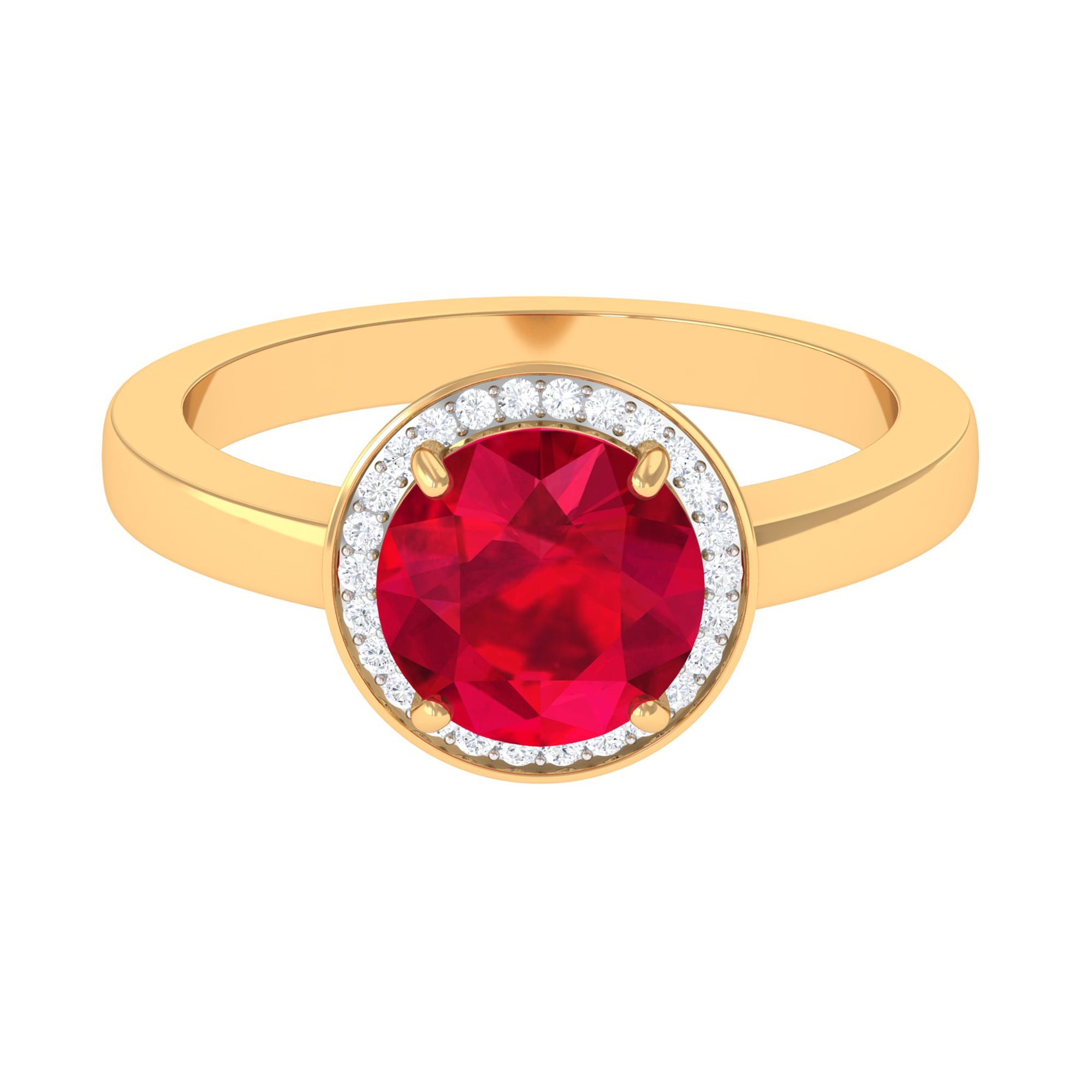Round Created Ruby Halo Engagement Ring with Diamond Lab Created Ruby - ( AAAA ) - Quality - Rosec Jewels