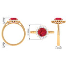 Claw Set Created Ruby Cocktail Ring with Diamond Halo Lab Created Ruby - ( AAAA ) - Quality - Rosec Jewels