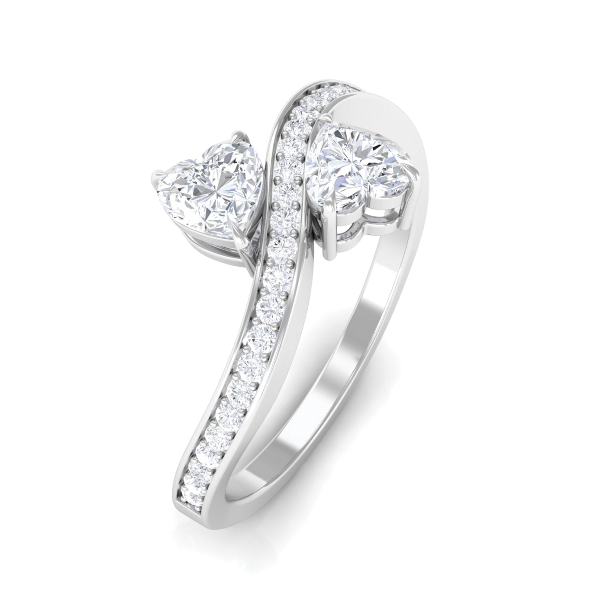3/4 CT Toi et Moi Moissanite Heart Two Stone Engagement Ring Moissanite - ( D-VS1 ) - Color and Clarity - Rosec Jewels