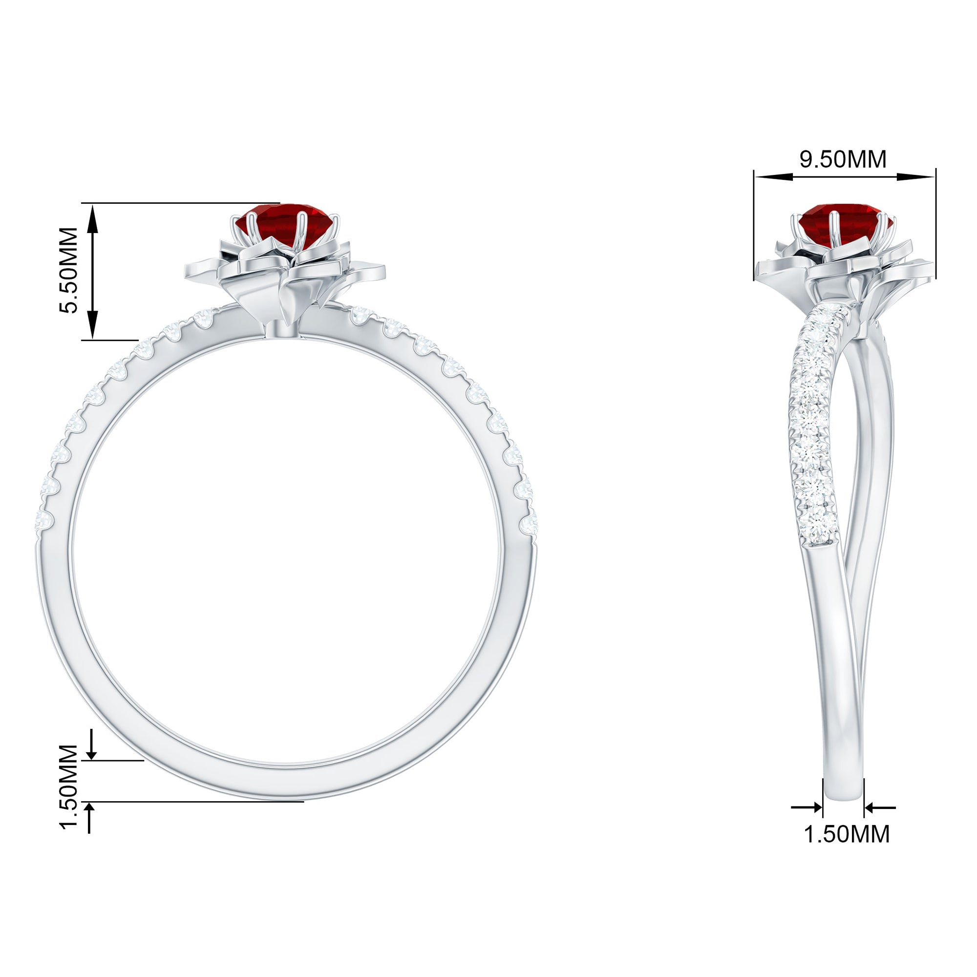Lab-Created Ruby Flower Engagement Ring with Diamond Lab Created Ruby - ( AAAA ) - Quality - Rosec Jewels