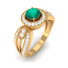 Vintage Inspired Emerald Engagement Ring with Diamond in Split Shank Emerald - ( AAA ) - Quality - Rosec Jewels