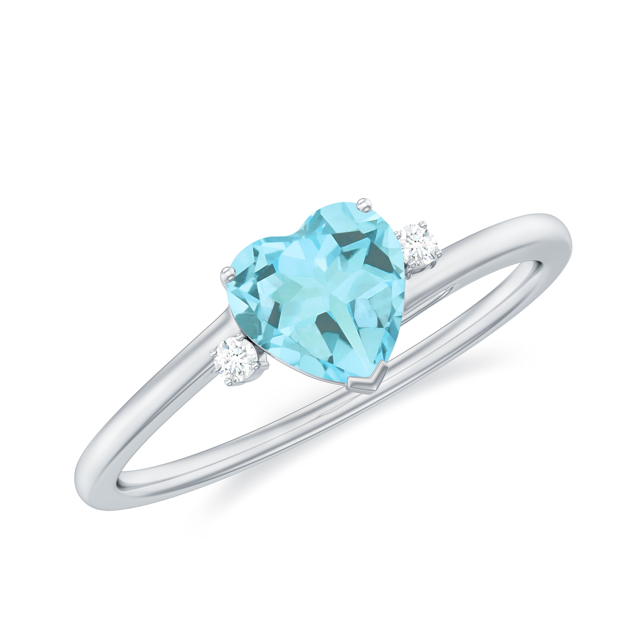 Heart Shape Sky Blue Topaz Solitaire Promise Ring with Diamond Sky Blue Topaz - ( AAA ) - Quality - Rosec Jewels