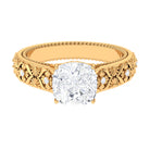 Cushion Cut Solitaire Moissanite Gold Floral Engagement Ring Moissanite - ( D-VS1 ) - Color and Clarity - Rosec Jewels