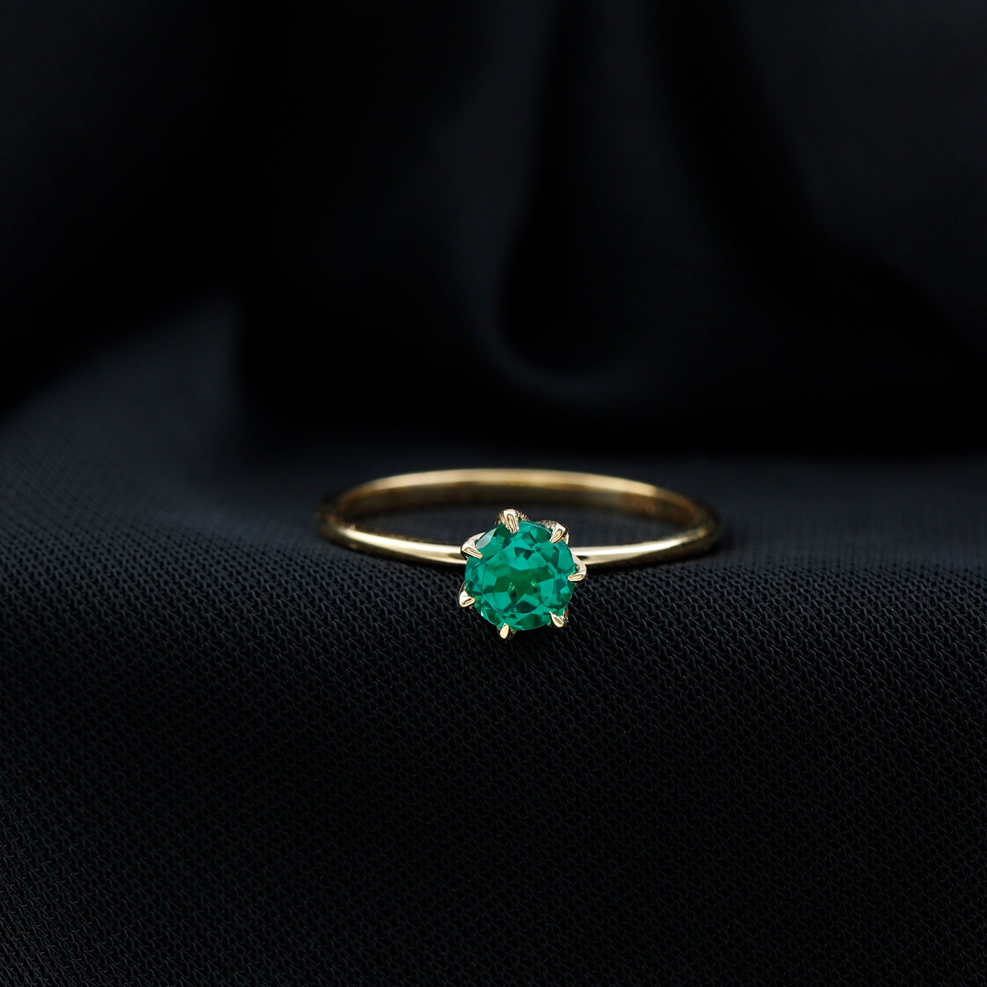 5 MM Round Created Emerald Solitaire Ring in Lotus Basket Setting Lab Created Emerald - ( AAAA ) - Quality - Rosec Jewels