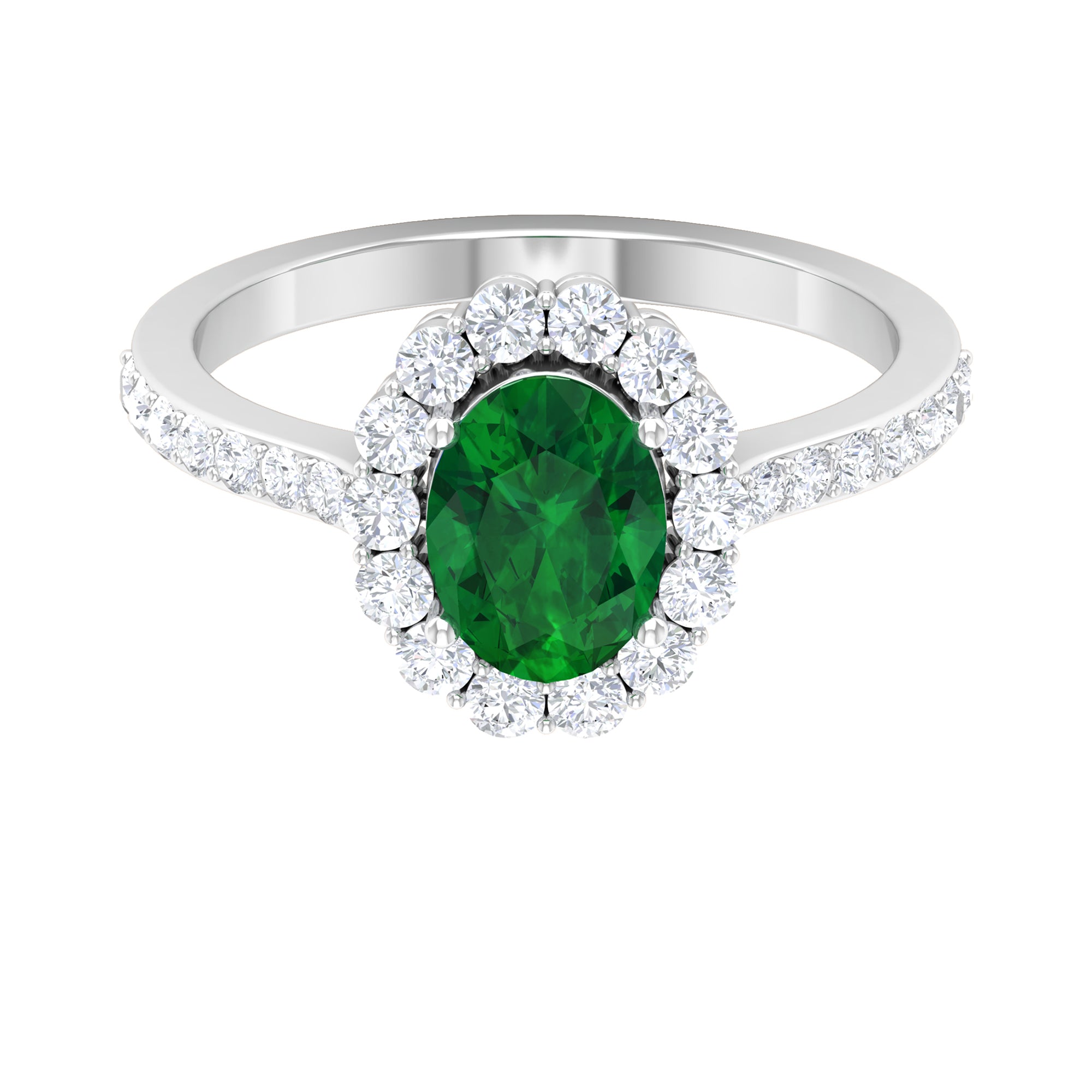 1 CT Oval shape Emerald Halo Engagement Ring with Diamond Emerald - ( AAA ) - Quality - Rosec Jewels