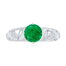 Round Emerald Vintage Inspired Engagement Ring with Diamond Emerald - ( AAA ) - Quality - Rosec Jewels