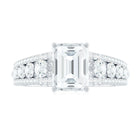 Emerald Cut Moissanite Solitaire Engagement Ring with Side Stones Moissanite - ( D-VS1 ) - Color and Clarity - Rosec Jewels