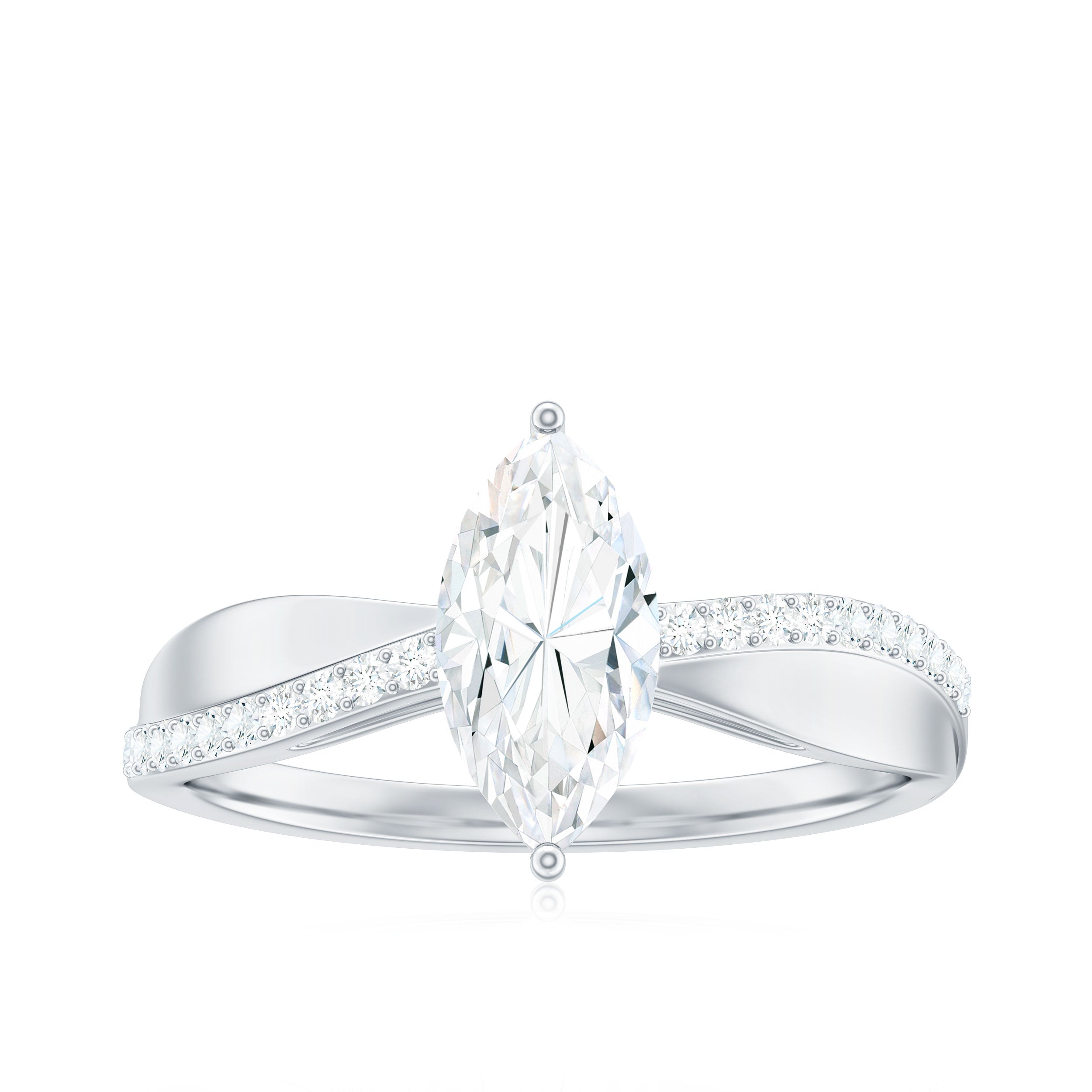 Classic Marquise Cut Moissanite Solitaire Engagement Ring in Gold Moissanite - ( D-VS1 ) - Color and Clarity - Rosec Jewels